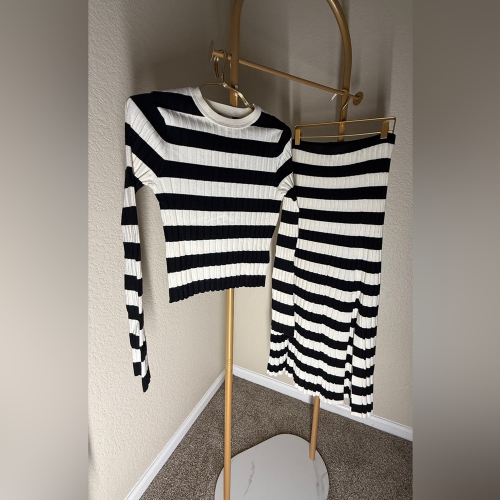 A New Day Black and White Striped Midi Skirt